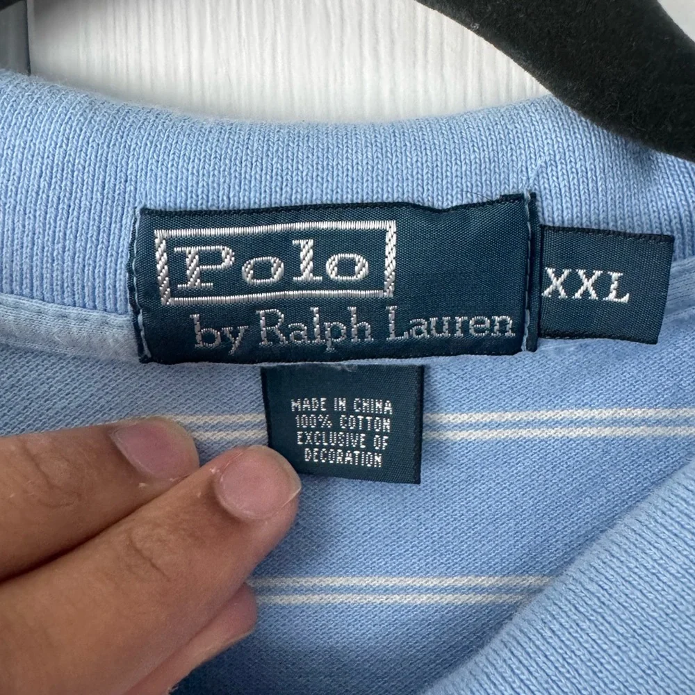 Polo Ralph Lauren Light Blue & White Striped Polo Shirt XXL Pink Pony